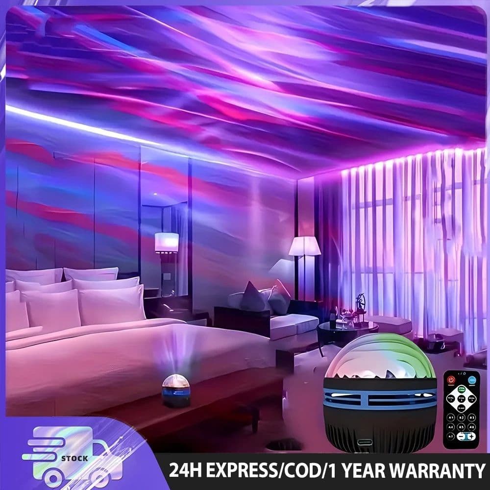 Luz projetora estrela nova, lâmpada atmosférica romântica, luz LED de projeção Aurora, luz disco, efeito de ondulação de