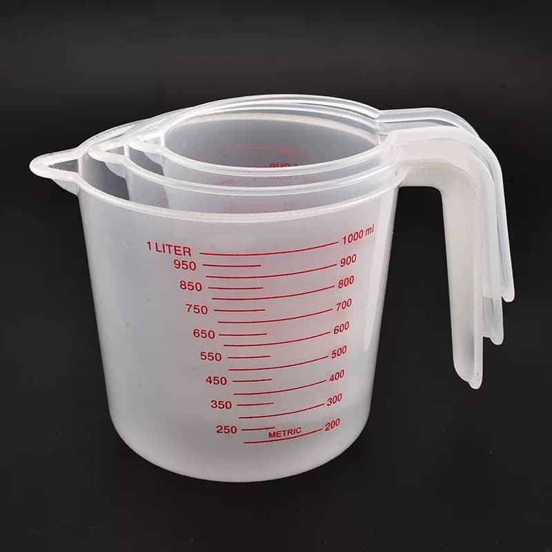 Conjunto De 3 Copos Medidores De Líquidos Para Panificação, Em Plástico Com Escala, 250/500/1000ml