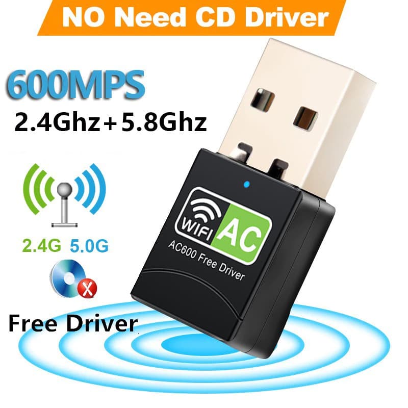 Adaptador Wi-Fi 600Mbps Dongle USB Sem Fio PC Receptor Unidade Gratuita Para Computador Portátil