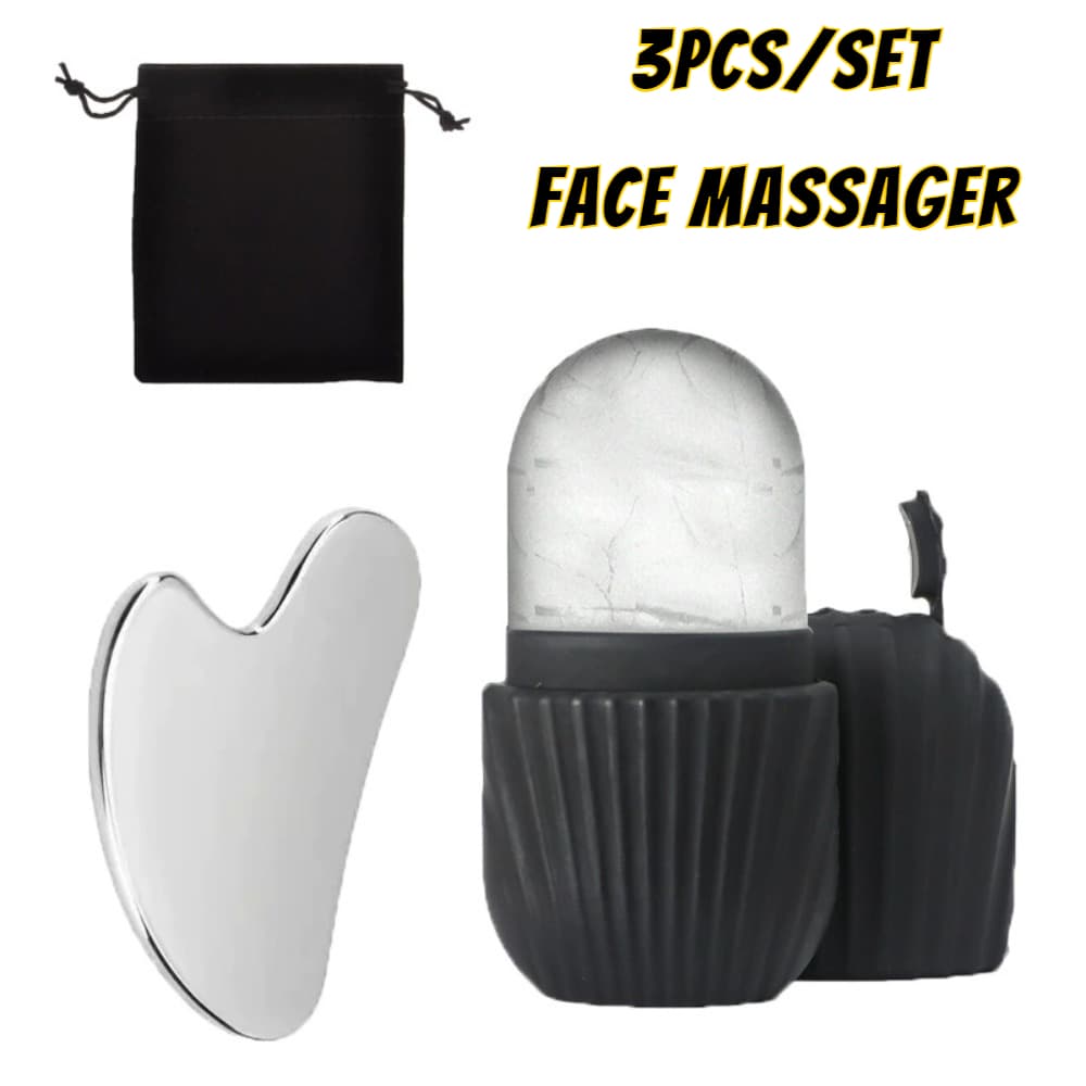 Conjunto De Rolo E Raspador Facial De Gelo , Ferramenta De Cuidados Com A Pele Massageadora Aço Inoxidável