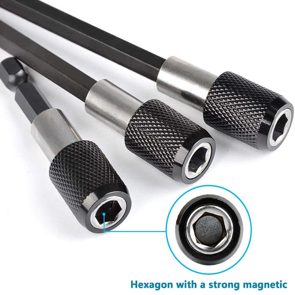 Novo Conjunto de Extensões de Chave de Fenda Magnética 1/4 com Tamanhos de 60/100/150mm, Barra de Extensão para Cabeça,