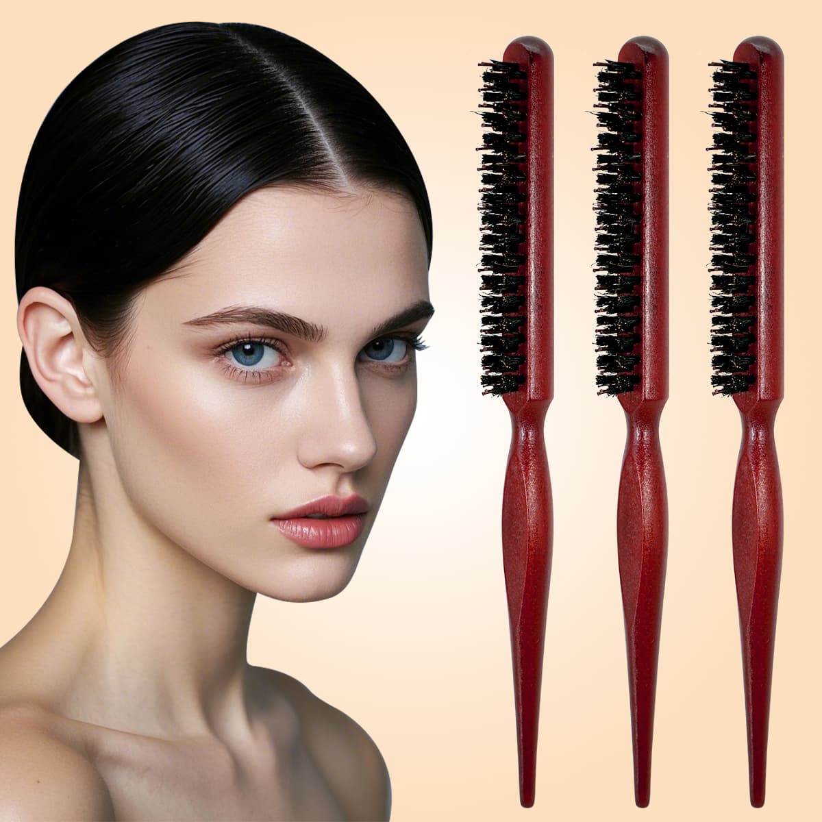 Escova de Cabelo de Fibra Natural Premium de 3 Linhas - Desembaraçadora para Cabelo Grosso/Cacheado, Reduz o Frizz e