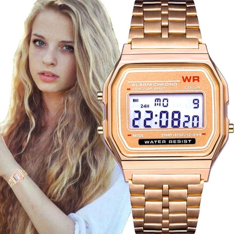 Relógio Digital LED Moderno-Pulseira De Aço WR F91W A159 , Estilo Harajuku Multifuncional Elegante