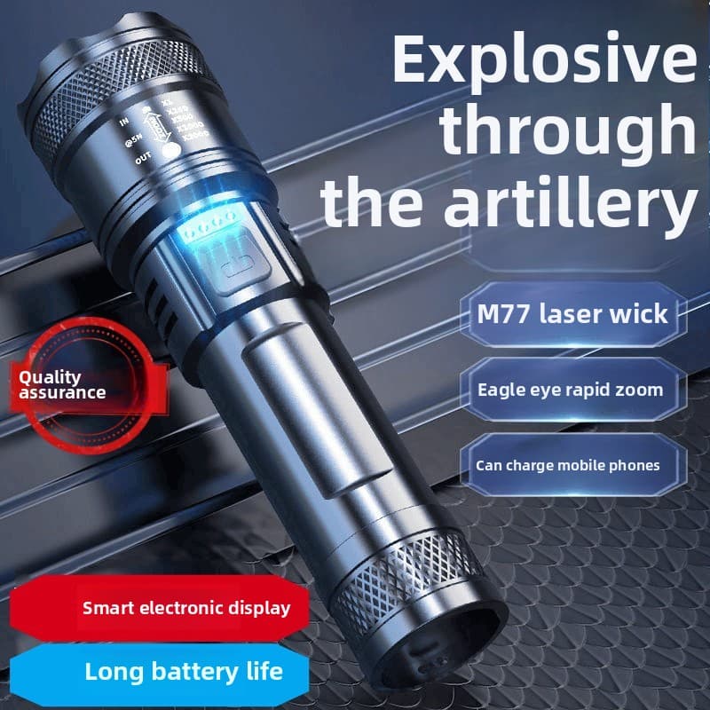 Lanterna Recarregável Ultra Forte De Longo Alcance Para Patrulha Ao Ar Livre , Canhão Zoom Aurora Spotlight Laser Grande