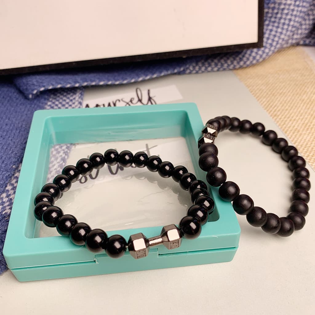Pulseira Preta Com Contas De Halteres Adequada Para Acessórios De Moda Masculina