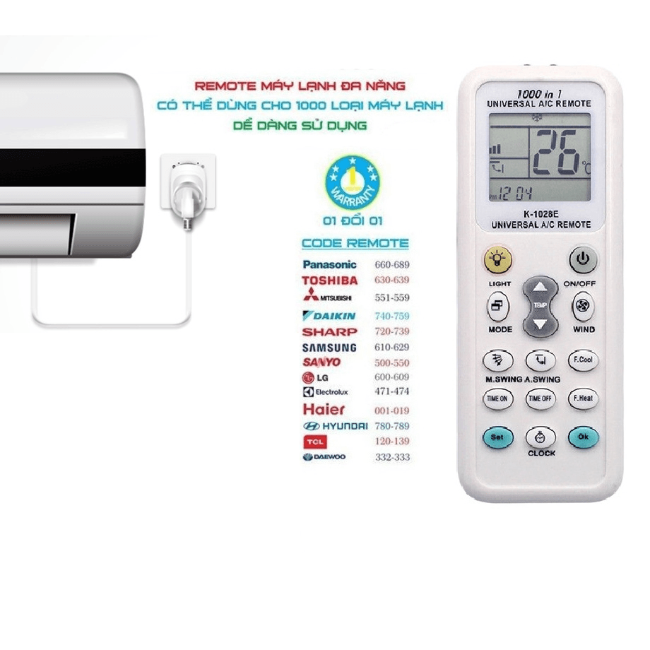 Controle Remoto Universal para Ar Condicionado K-1028E com Baixo Consumo de Energia e Tecla Única
