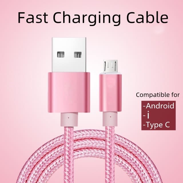 Cabo de Alimentação Android Micro USB Tipo C Trançado em Nylon para Carregamento Rápido e Transferência de Dados para