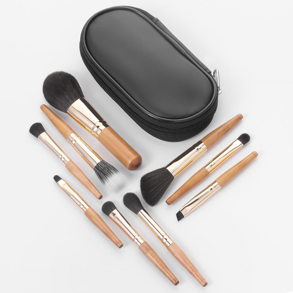 Mini Conjunto De Pincéis De Maquiagem De 9 Peças (Com Bolsa Pequena) Pincel Portátil Para Sombra , Blush , Pó E Sobrance