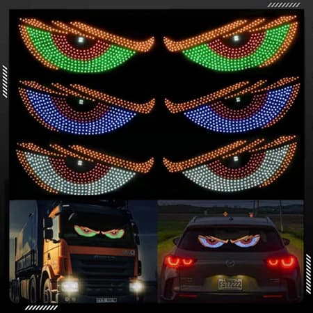 2 unidades de Luz de Olhos de Diabo Grande com USB, Luz LED Olho de Diabo para Carro, Display LED Dinâmico para Carro e