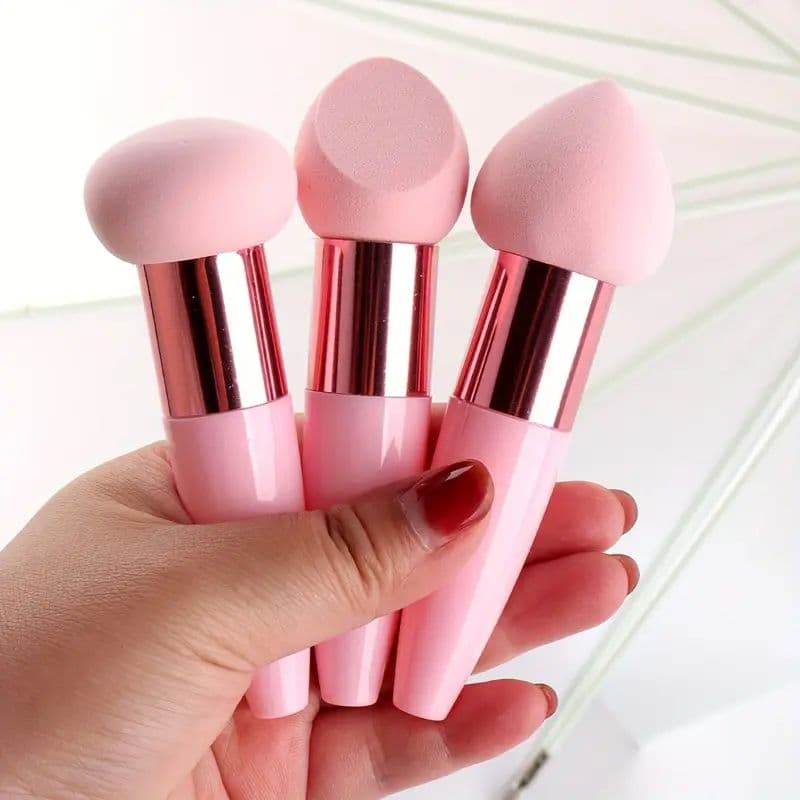 Conjunto De Pincéis De Maquiagem Profissional De 3 Peças-Esponjas De Beleza Variadas Com Alças E Ferramentas Para Sopros