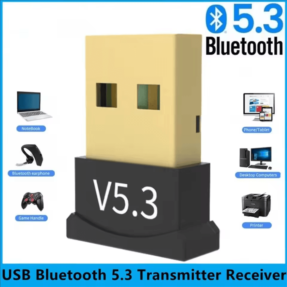 Adaptador Bluetooth 5.3 - Driver Grátis para Laptop e Desktop, Receptor USB Bluetooth, Conversor de Áudio Sem Fio.