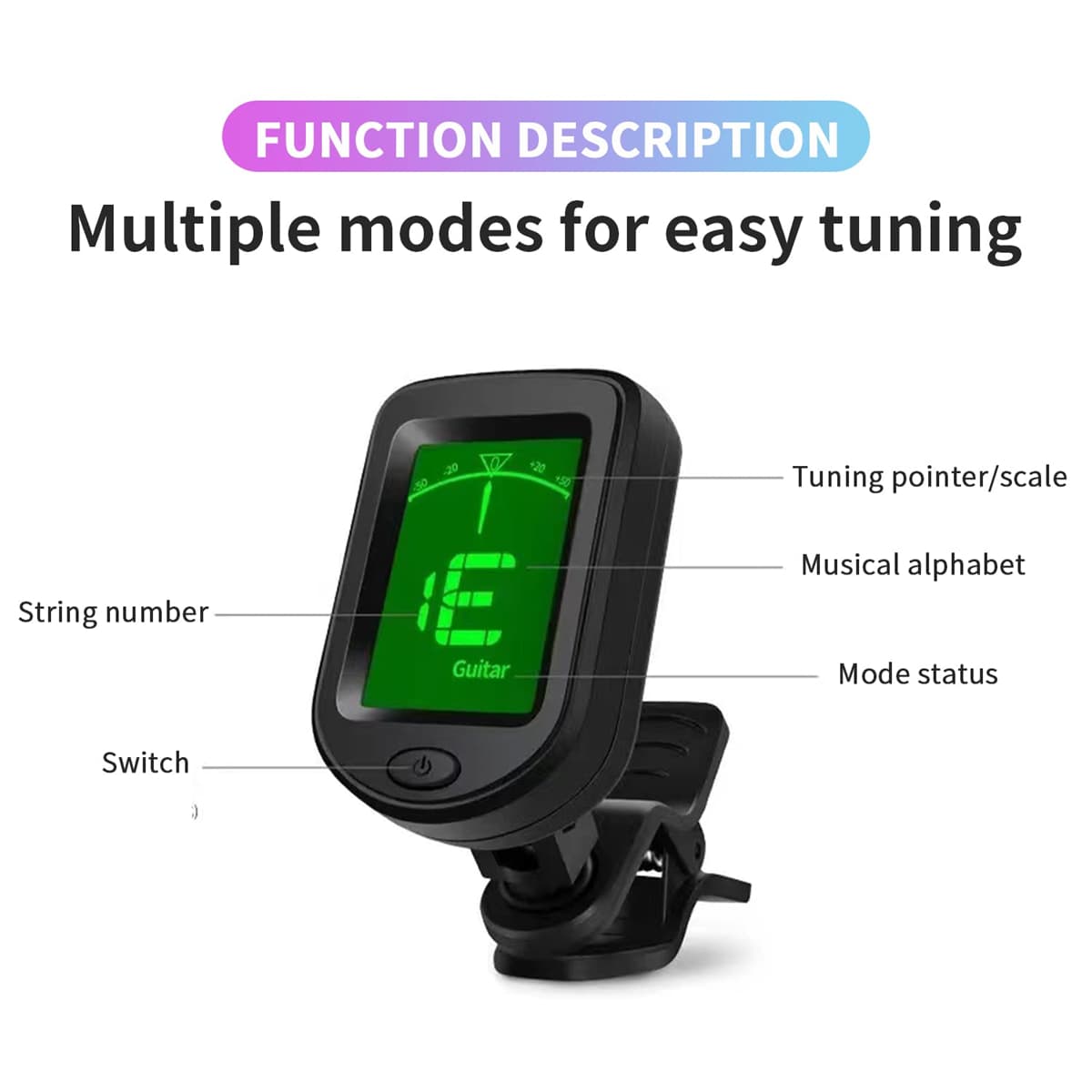 Afinador Eletrônico Clip-On Miwayer para Baixo, Ukulele, Violino, Bandolim, Banjo e Guitarra - LCD Digital.
