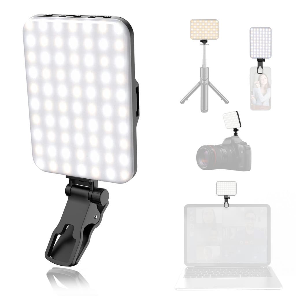 Luz de selfie portátil com 60 LEDs, clipe para telefone, luz de preenchimento recarregável de 2200mAh, clipe de luz, CRI