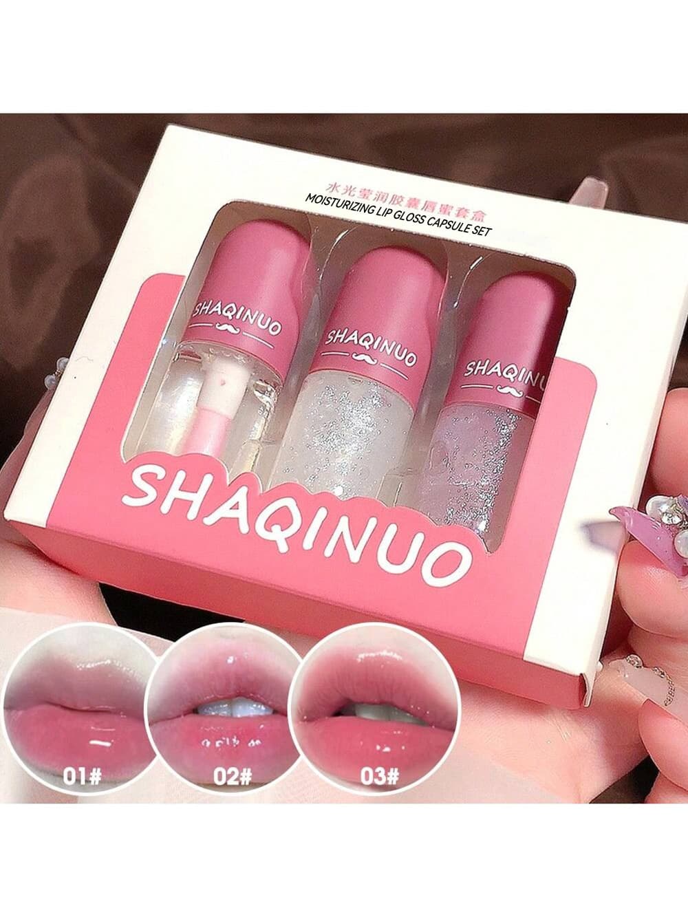 Conjunto De Cápsulas De Brilho Labial , Espelho Hidratante , Fino , Vidro Transparente Incolor , Óleo Para Cuidados Com