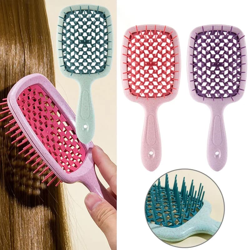 Pente Oco Para Cabelo Longo Feminino Especial Palha De Trigo Anti-Estático Cabeça Meridiano Massagem