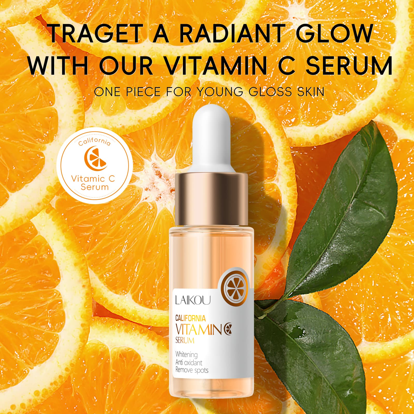 Novo Sérum de Vitamina C LAIKOU Califórnia Clareador Antioxidante para Manchas Escuras VC Essência 17ml