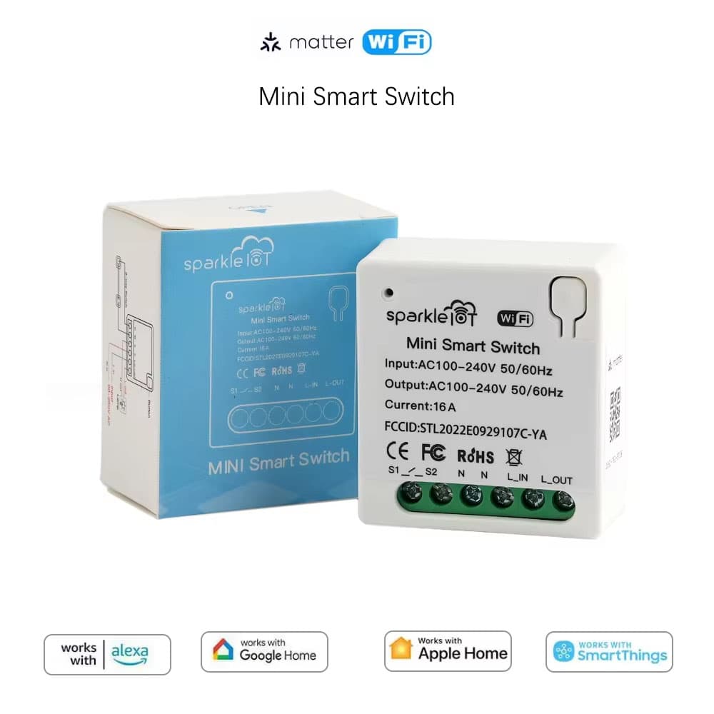 Matéria 16A WiFi mini Interruptor Inteligente Pass-through Desconexão Controle Duplo Outletorks Remoto Tim