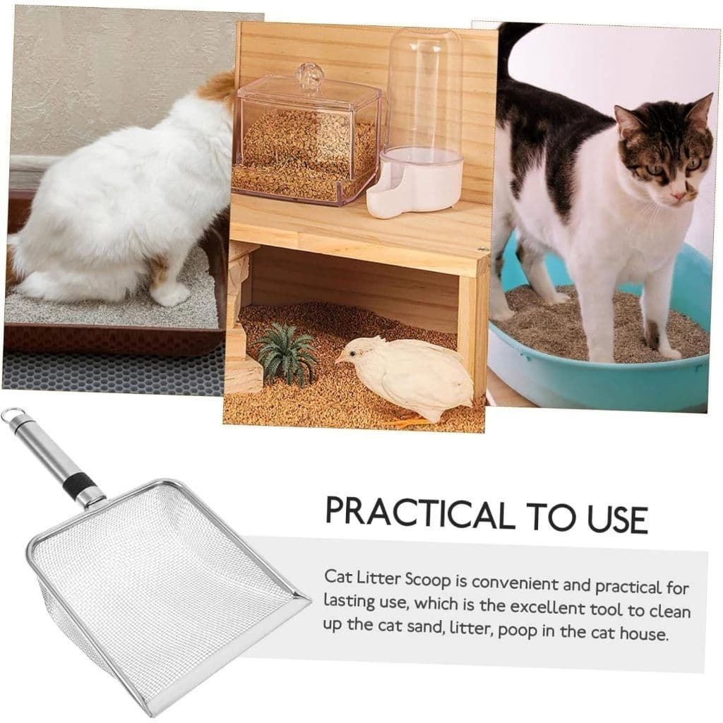 Colher De Areia Para Gatos Em Aço Inoxidável-Aderência Ergonômica , Superfície Grande Fácil Limpeza , Pá Durável Resíduo
