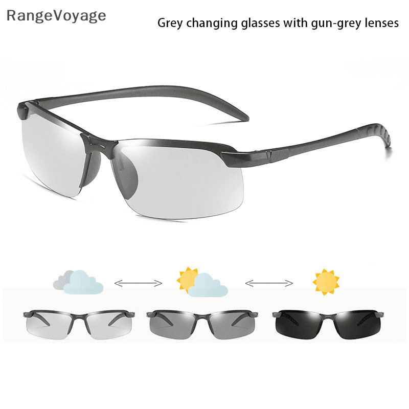 Óculos de sol fotocromáticos quadrados novos, leves, com proteção UV, ideais para praia, ciclismo e viagens.