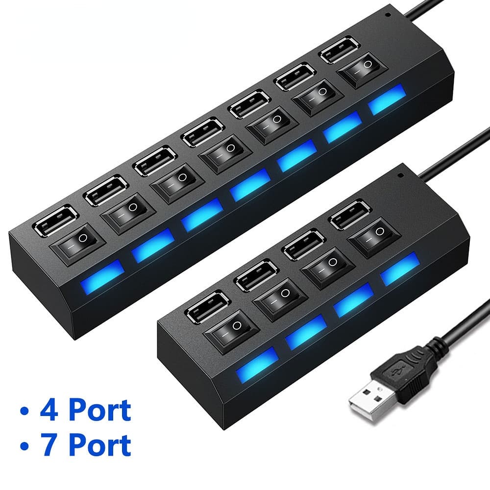 Hub USB com Interruptor Individual Adaptador Multi Alimentado ON OFF Carregador para Laptop PC