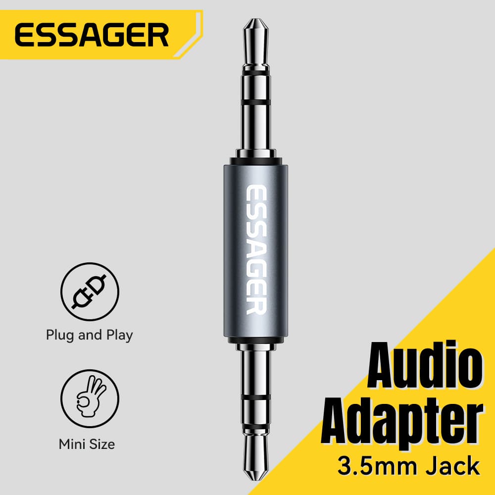 Adaptador de áudio Essager 3.5mm macho para macho para celular, fone de ouvido, carro, MP3, alto-falante, laptop,