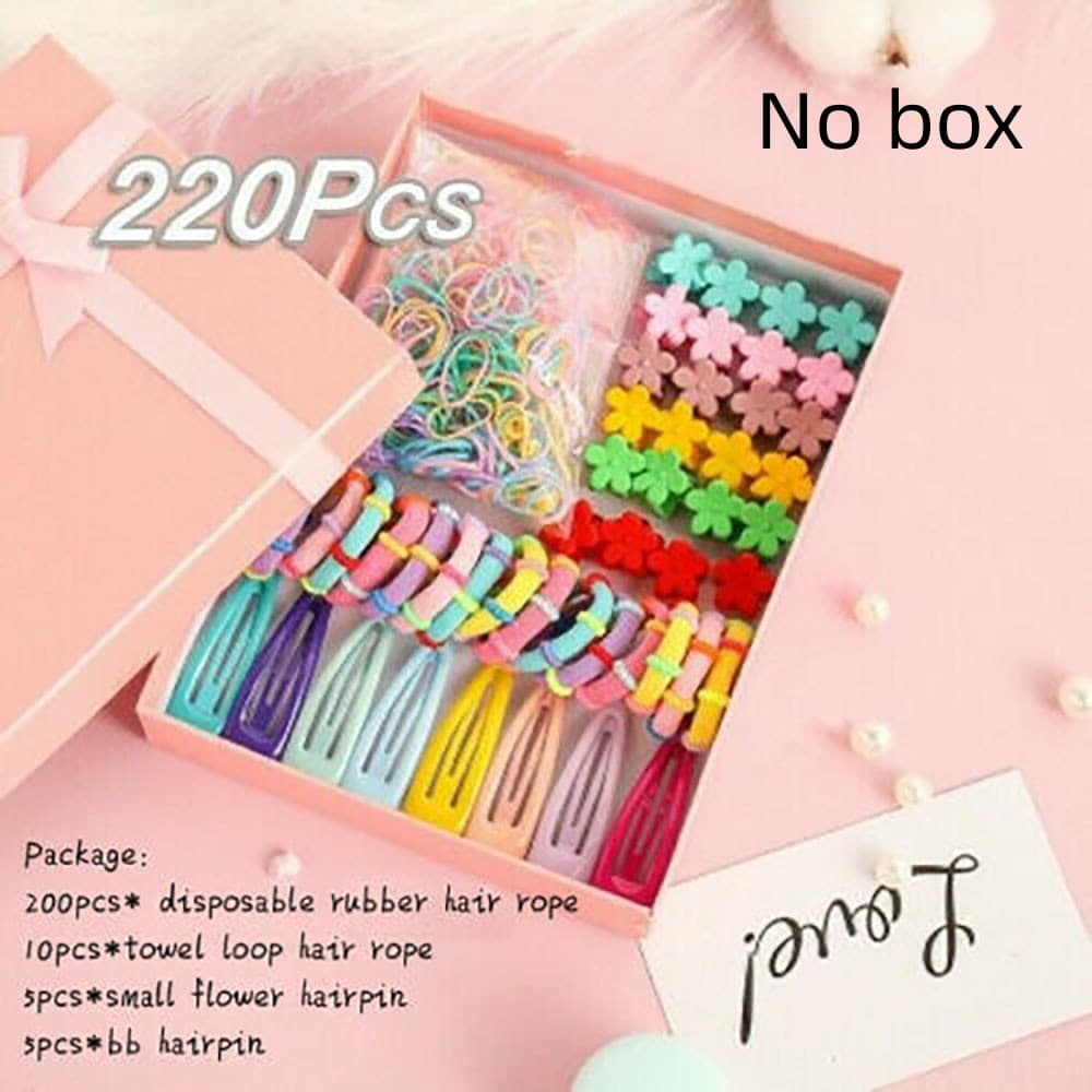 Novo Conjunto com 220 Pças de Prendedores de Cabelo em Cores de Doces e Elásticos para Penteado em Rabo de Cavalo para