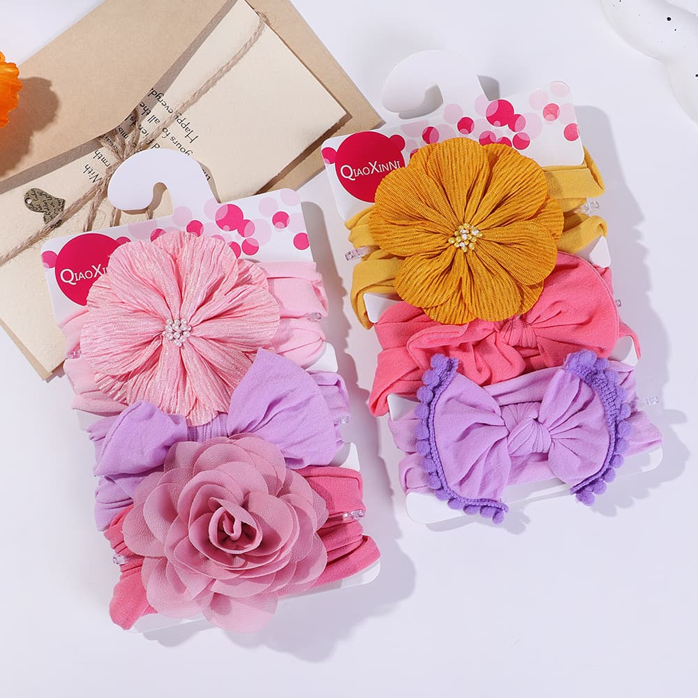 Conjunto De 3 Faixas De Cabelo Grande Com Flor Para Meninas Bebês - Acessórios De Cabelo Em Algodão Com Laço E Turbante