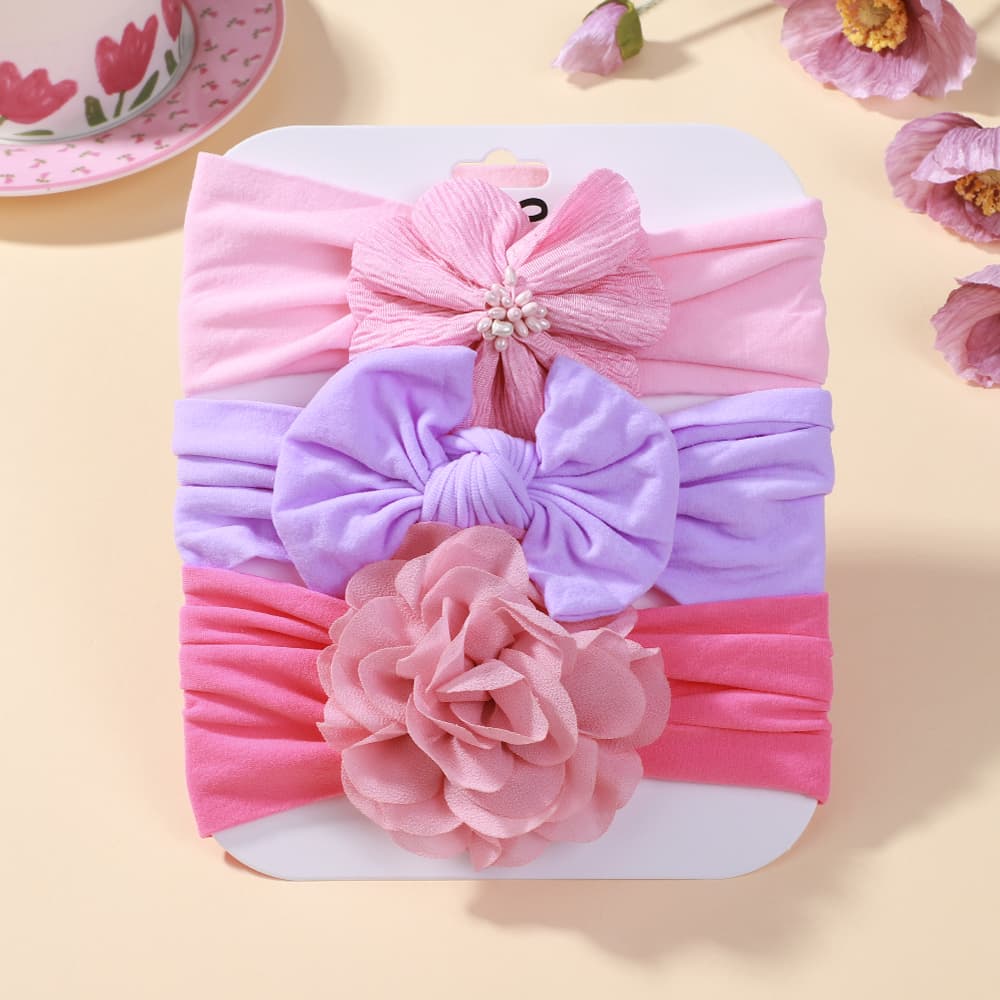 3 Peças Tiaras Florais Para Bebês Meninas Acessórios De Cabelo Com Laço De Algodão Conjunto De Turbante Infantil