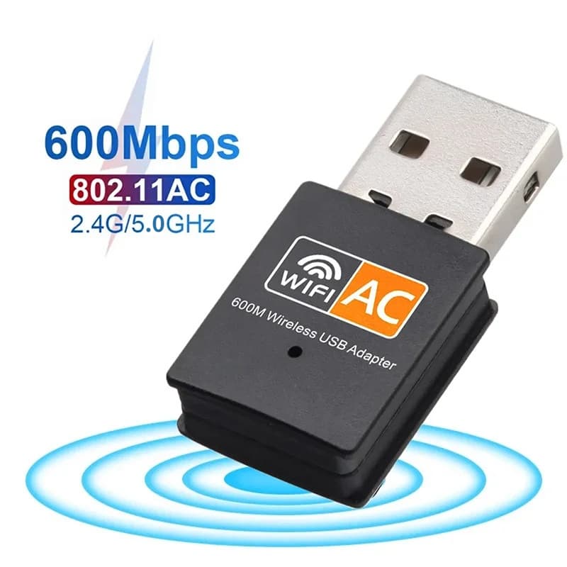 Adaptador USB Wi-Fi 2,4 GHz/5 GHz 600 Mbps, placa de rede sem fio, dongle adaptador USB sem fio para PC
