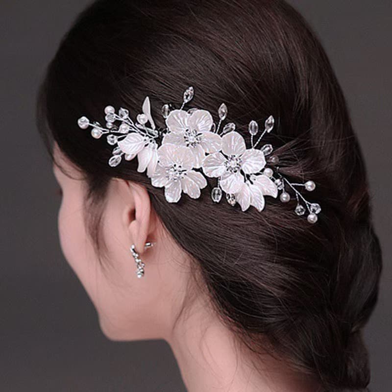 Novo pente de noiva coreano, acessórios de cabelo florais feitos à mão com pérolas e cristais para mulheres.