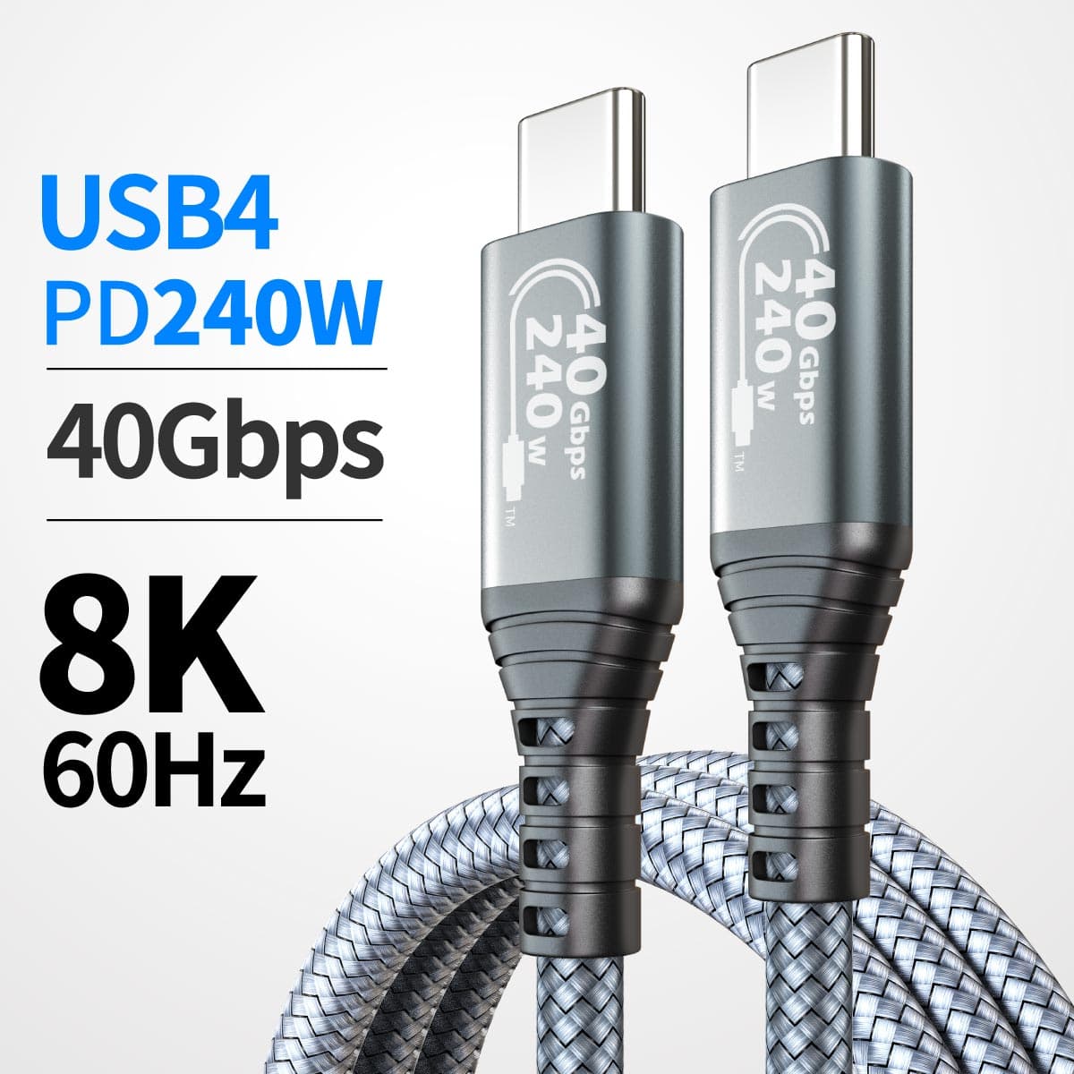 Cabo USB4 240W 40Gbps Tipo-C Completo | Carregamento Ultrarrápido | Display 8K | Para Thunderbolt 4/3, iPhone 17/16/15,
