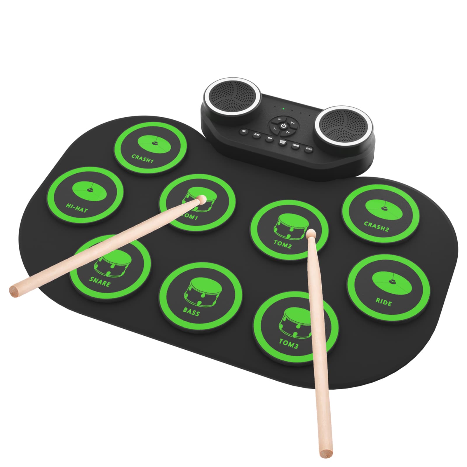 Conjunto De Almofada De Bateria Eletrônica Dobrável Portátil , Com Alto-Falante E Fones De Ouvido Integrados , De 10 Hor