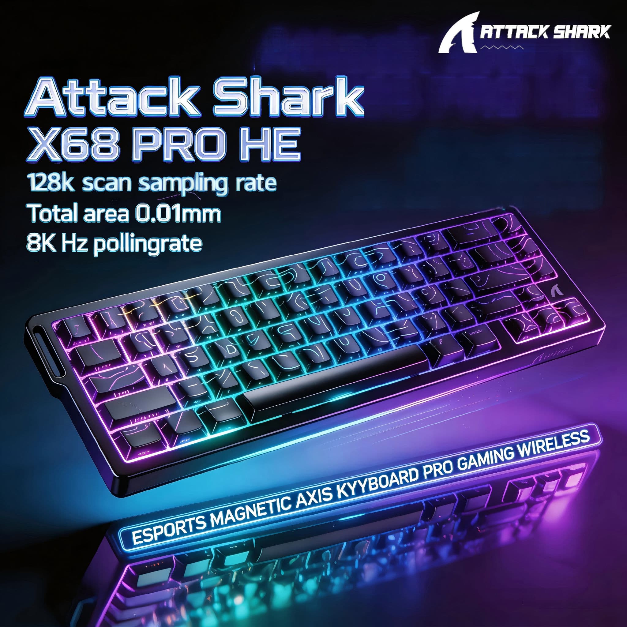 Teclado Attack Shark X68PRO Sem Fio com Interruptor Magnético, Tri-Modo (Com Fio 8K/2.4G/BT), Precisão de 0,01 mm, 5000