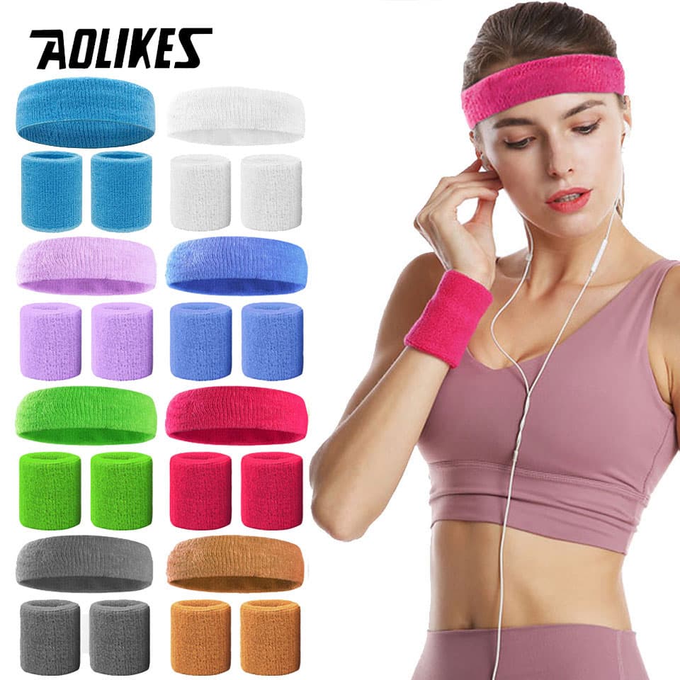 Aolikes 1 Conjunto de Faixa de Cabeça Esportiva e Munhequeira para Corrida, Fitness, Yoga e Esportes ao Ar Livre, Faixa