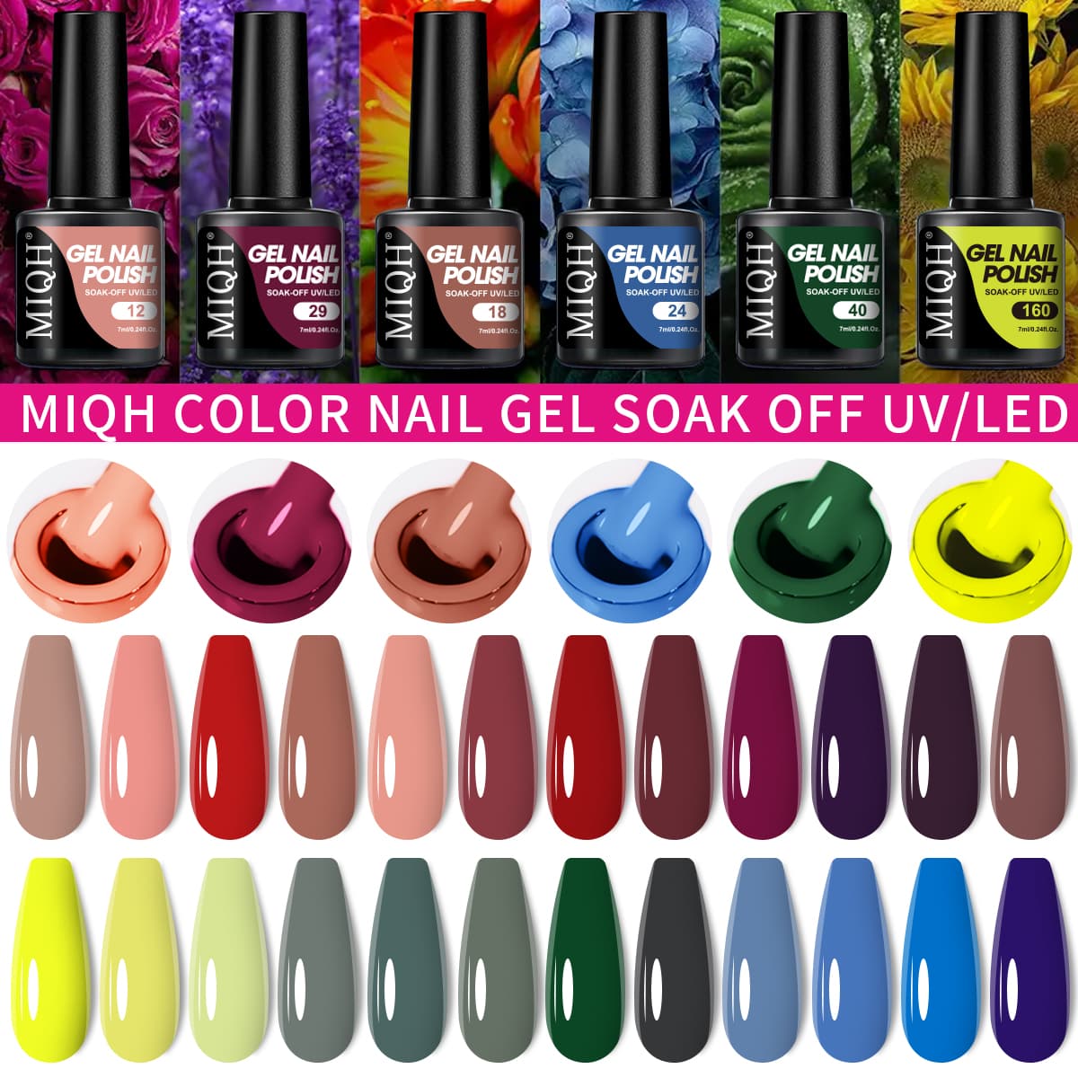 Kit de 6 frascos de esmalte gel 7 ml, esmaltes coloridos de nível salão, removedor de esmalte gel LED, ideal para design