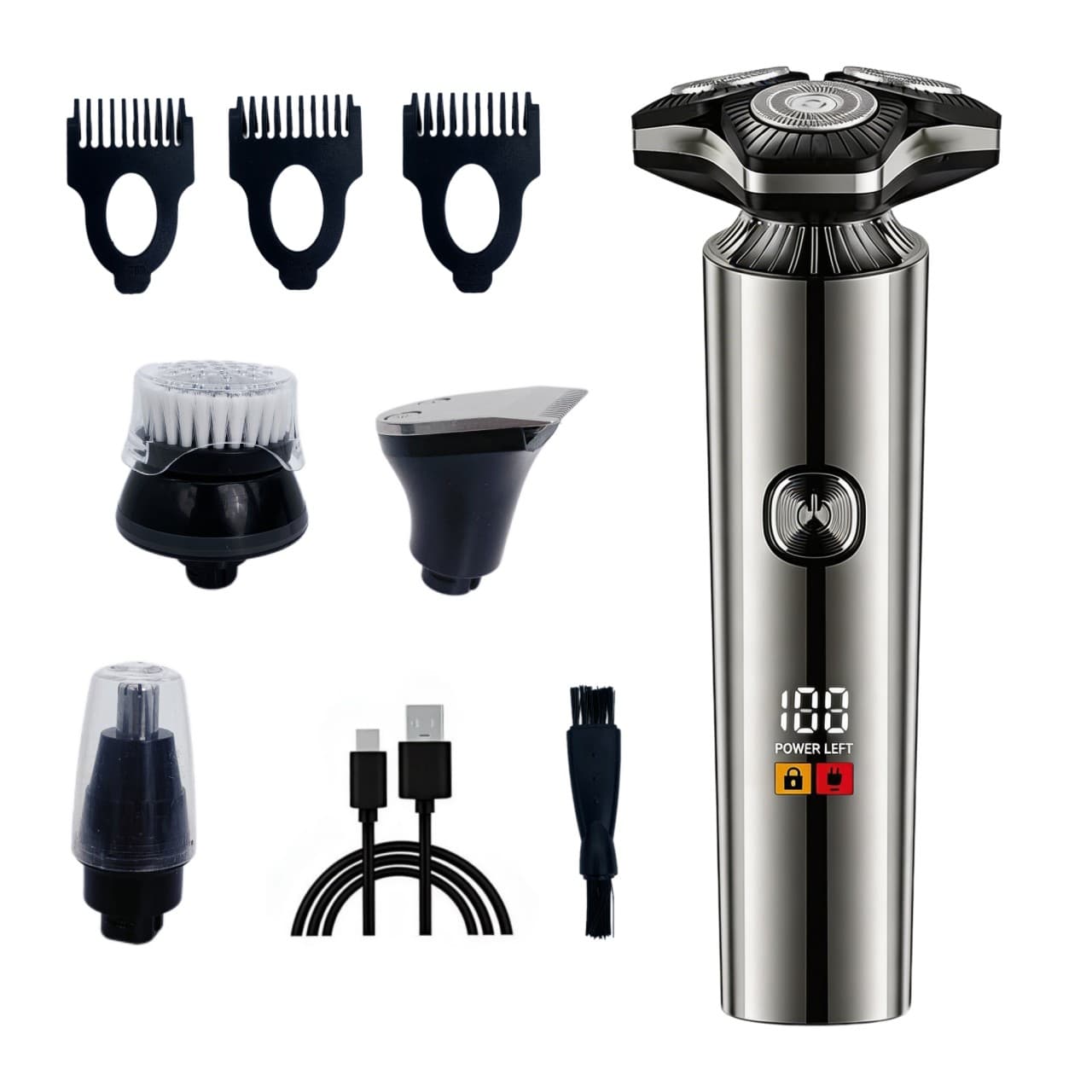 Barbeador Elétrico 3D Flutuante LARGNER para Homens, Barbeador Elétrico com Encaixe Magnético, Kit de Cuidados