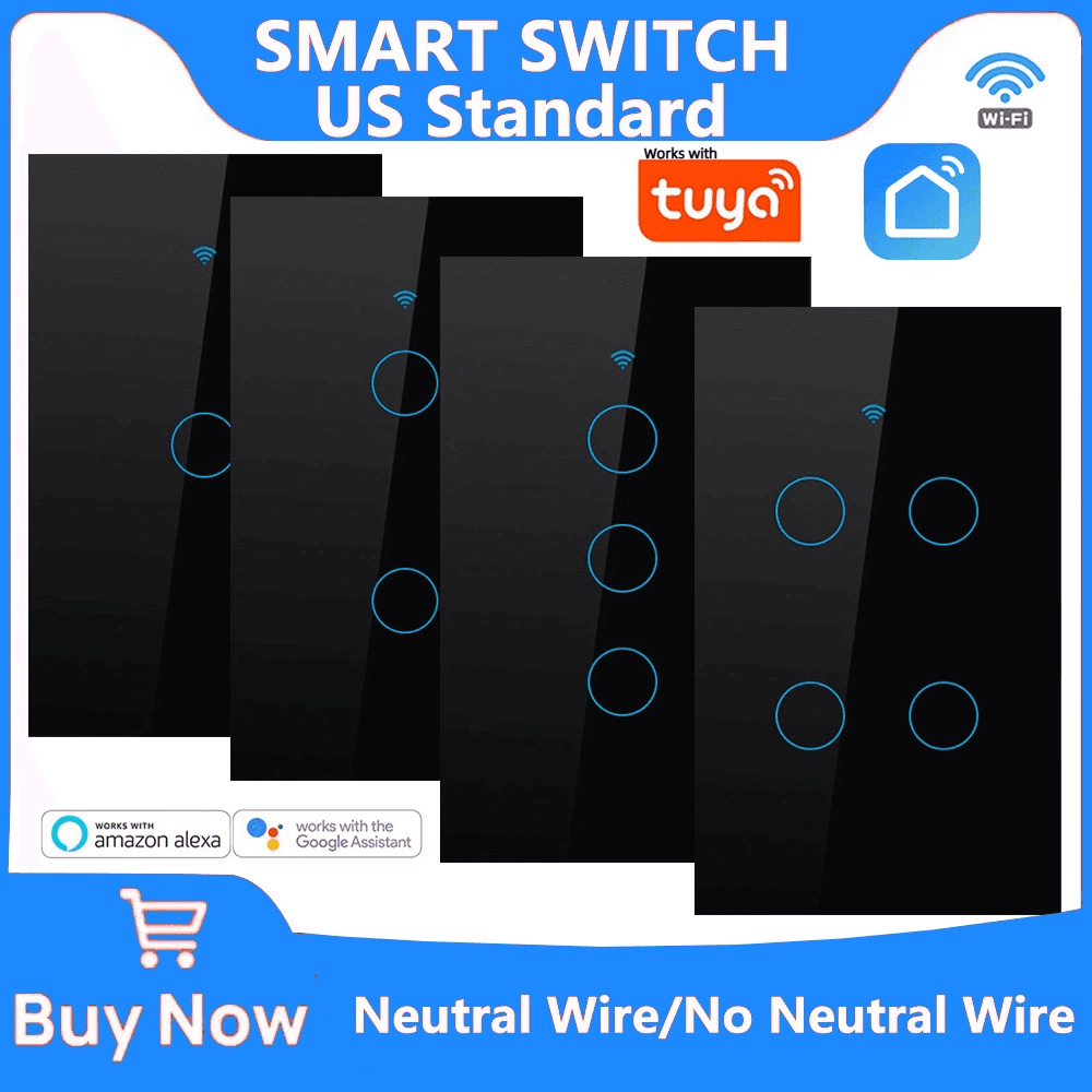 Interruptor Inteligente WiFi De Parede 2026 Nenhum Fio Neutro Necessário Sensor Toque RF433 Controle Sem Para Tuya Eua