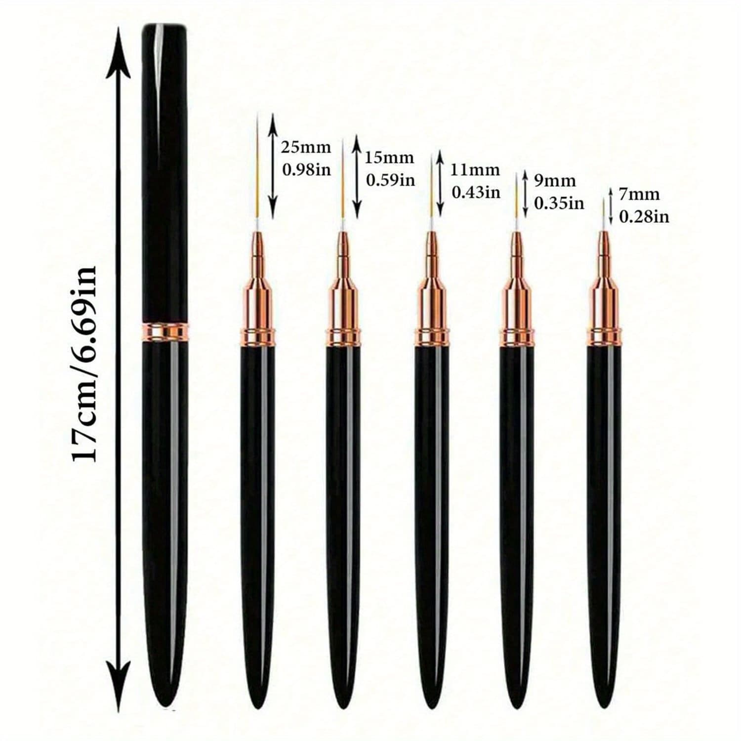 Pincéis de Arte para Unhas Metálicas Conjunto com 5 Peças, Ferramentas para Pintura e Pontilhado Artístico, Adequados
