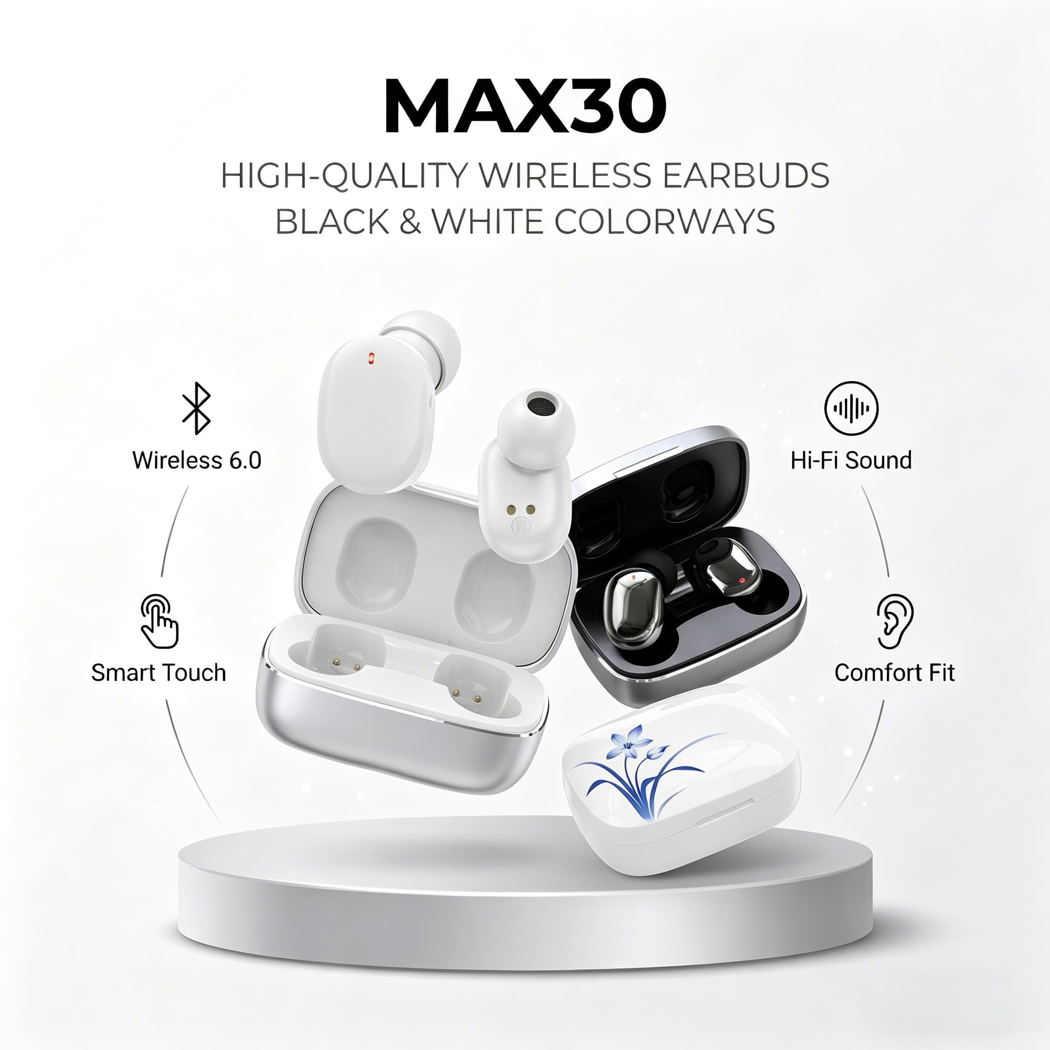 SPRISE MAX 30 Fones de Ouvido TWS Sem Fio Fones de Ouvido Sem Fio Fones de Ouvido de Meio Ouvido Material de Liga de