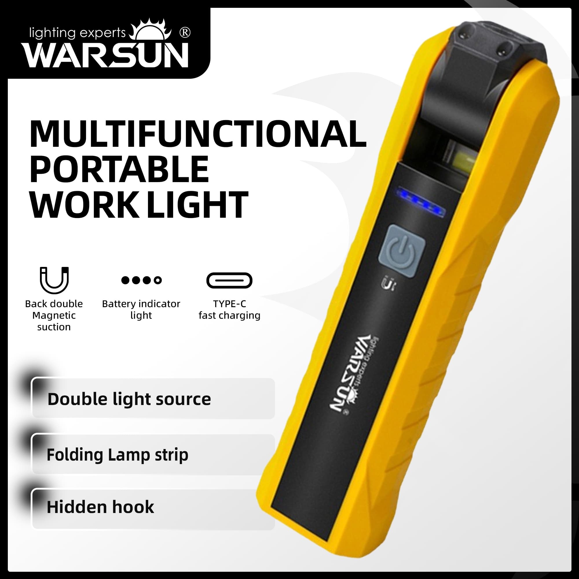 WARSUN X303 Lanterna LED Recarregável Magnética Luz de Trabalho Portátil para Acampamento, Reparo de Carro e