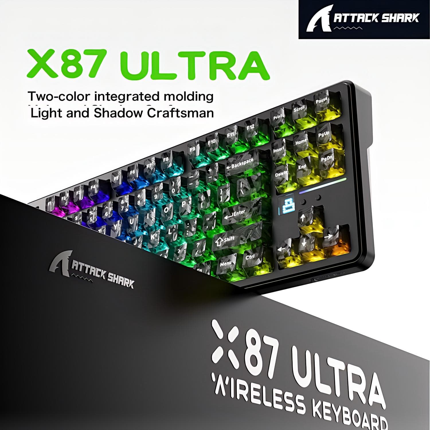 Teclado de Jogos Attack Shark X87 ULTRA, Teclado Mecânico Sem Fio Duplo 8K, Switch Megalodon, 10000mAh, Troca a Quente,