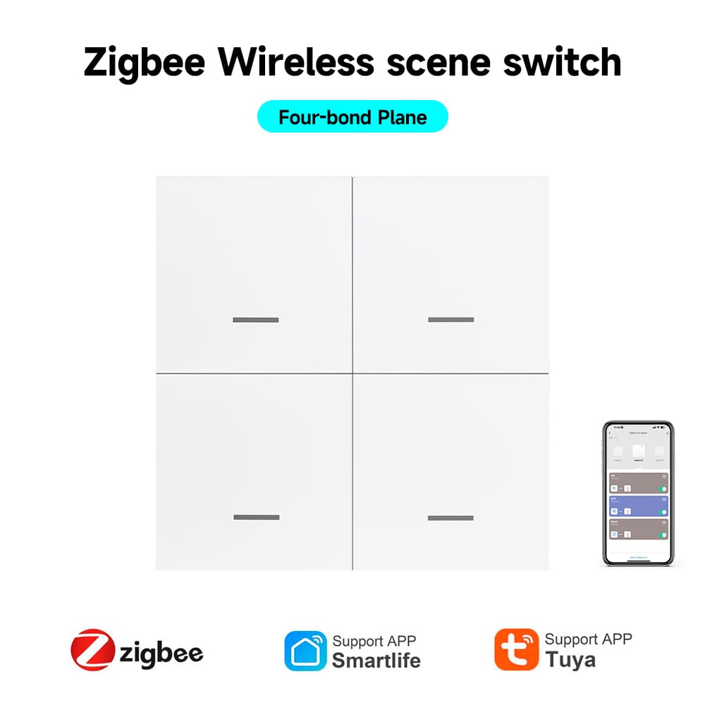 Módulo de Interruptor de Cena Inteligente Tuya Zigbee 4 Teclas, Módulo de Automação Sem Fio para Casa Inteligente