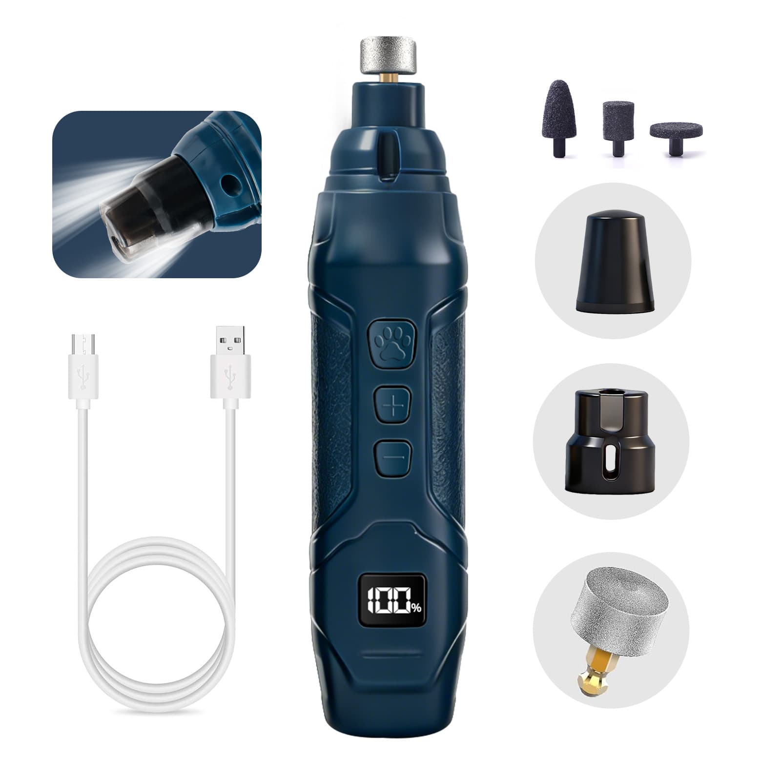 Moedor de Unhas Elétrico para Animais, com Luz LED, 16 Níveis de Velocidade, Alicate de Unhas Sem Dor para Cães e