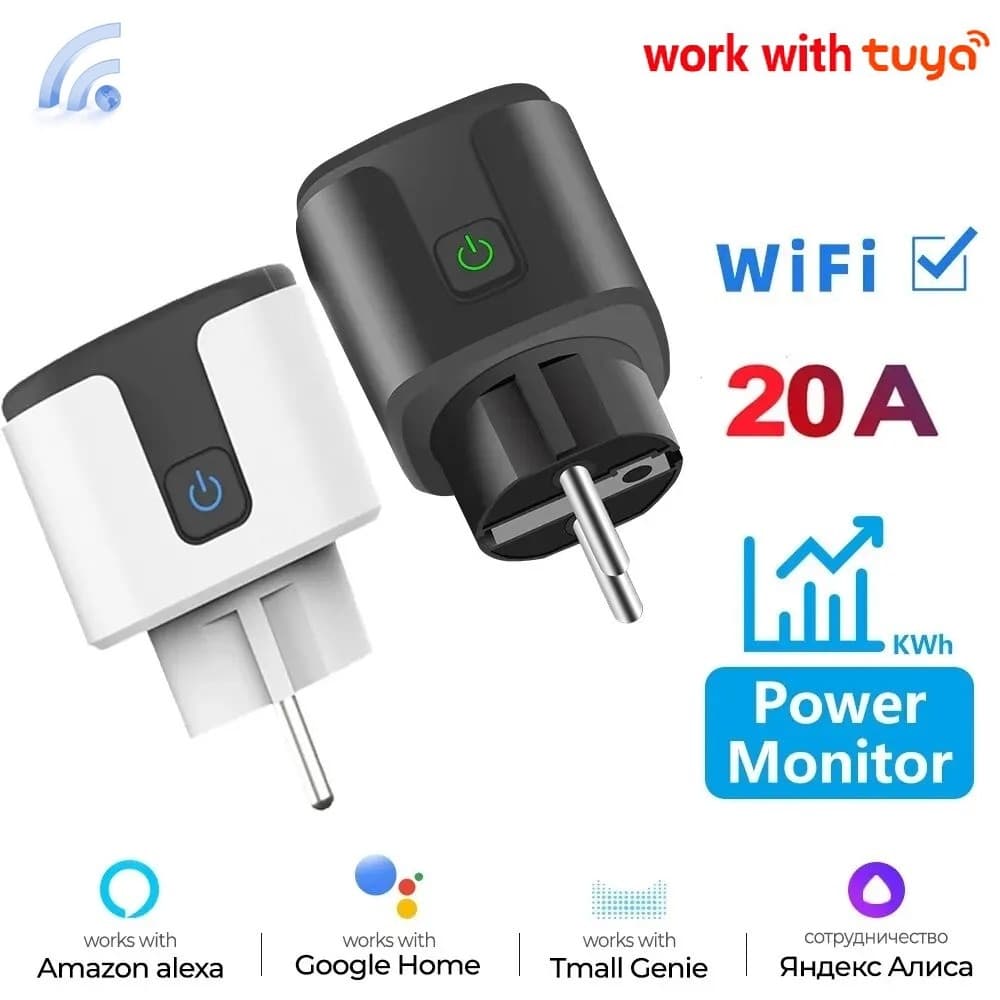 Tomada Inteligente WiFi Plugue Da Ue 20A Com Temporizador De Monitoramento De Energia Suporte De Doméstica Para Google A