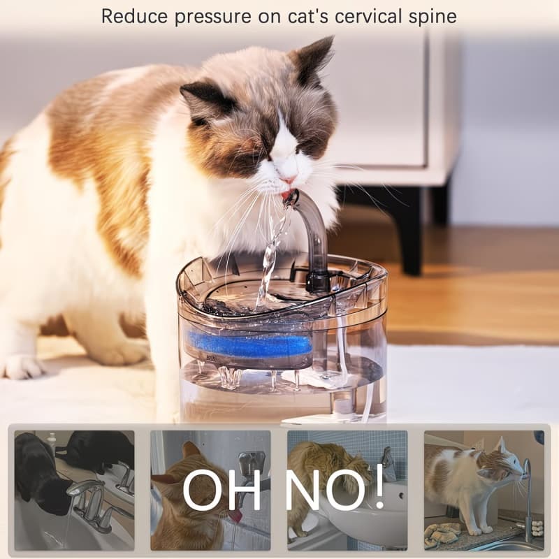 Nível de água visível fonte de água para gatos, tigela recirculante ultra silenciosa com cartucho de filtro