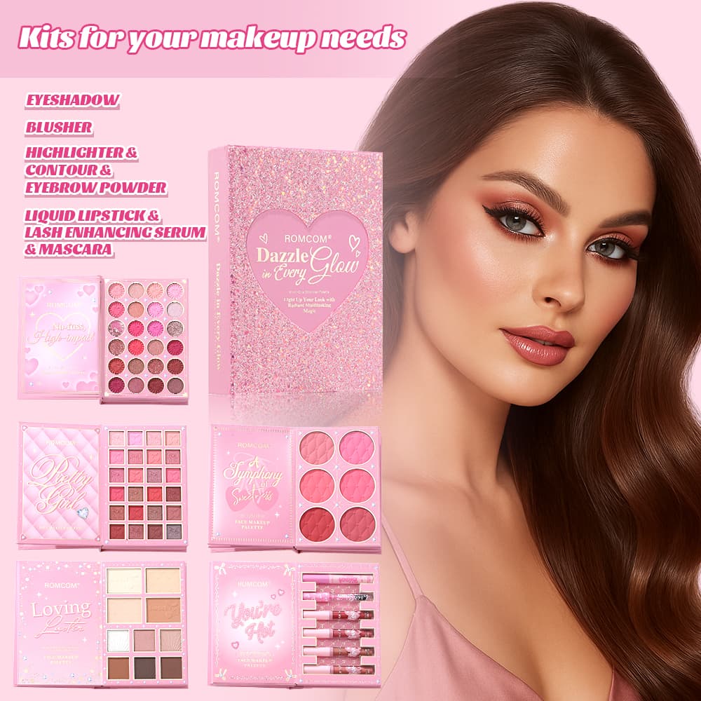 ROMCOM Dazzle Glow 8 Em 1 Paleta De Maquiagem Facial Completa Shimmer Matte Eyeshadow Blush Contour Highlighter Kit Port