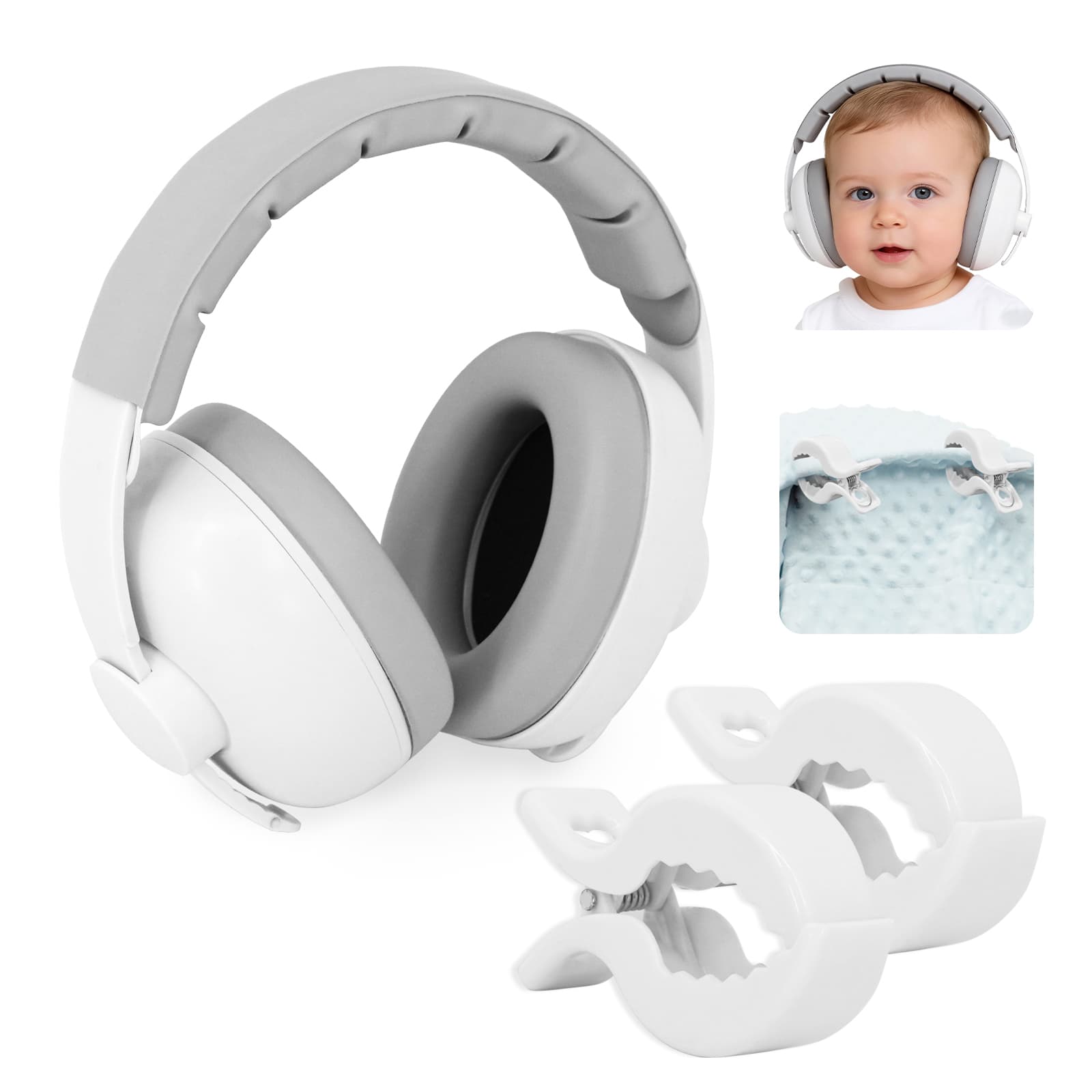 Protetores Auriculares para Bebês com Clipes para Carrinho, Kit de Proteção Auricular Infantil, Protetores Auriculares