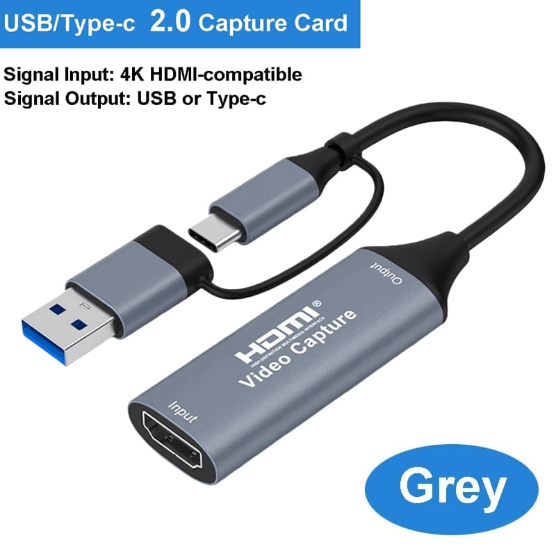 Placa de captura de vídeo 2 em 1 USB C para HDMI compatível 4K para câmera PS5, PC e transmissão de jogos