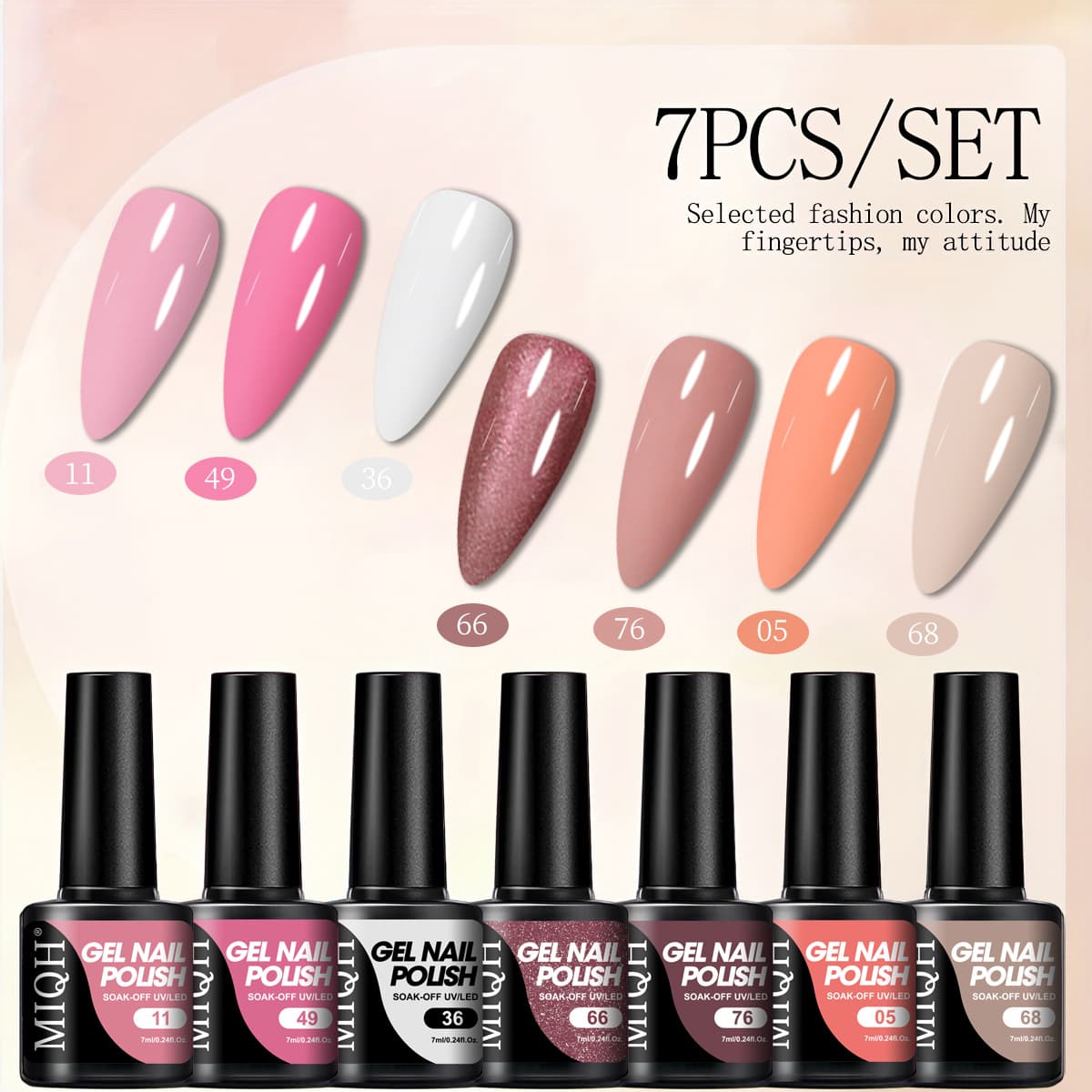 MIQH Gel de Unhas de 7 Cores, Nova Tendência em Arte de Unhas Semi-Permanente, Gel de Salão de Unhas para LED Soak-Off