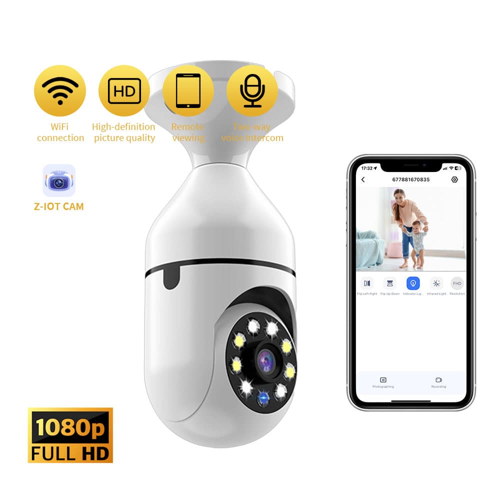 Câmera de segurança CCTV E27 Smart Camera de segurança 360 graus ao ar livre sem fio WiFi visão noturna em cores